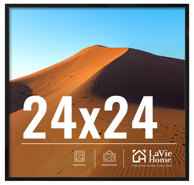 24x24 Picture Frame for Wall Display, 24x24 Square Picture Frame with HD Plexiglas, 24 x 24 Poster Frame 1 Pack, Display Frame for Vertical or Horizontal, Black Classic Collection