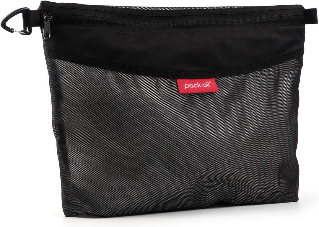 Pack All Water-resistant Material Zipper Pouch, Mesh Zipper Bags for Storage, Travel, Office (Black, Large)