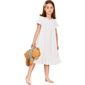 Girls Nightgowns Sleepwear Short Sleeve Victorian Pajama Dress Soft Princess Sleepshirt, Size M