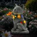 Solar Cat Garden Statue - 7 LED Lights with Flowers & Butterfly Yard Art, Lawn Porch Outdoor Decor, Gift for Mom, Grandma & Women