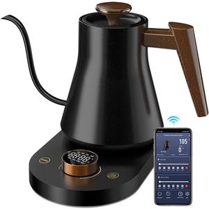 Smart Electric Gooseneck Kettle, Pro Pour-Over Coffee & Tea Kettle, WiFi Remote Control,1 Temp Control, 7 Presets, Hot Water Heater, Quick Boiling, 100% Stainless Steel Inner Lid, 1000W, 0.8L Teapot
