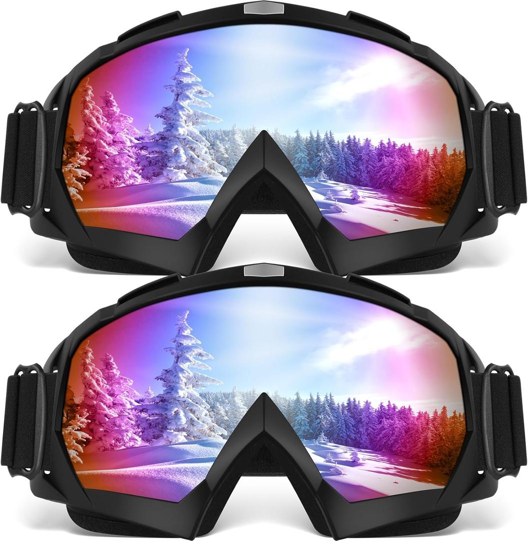 Ski Goggles, OTG Snowboard Goggles for Men Women & Youth, Winter Sport Anti Fog Snow Goggles - UV400 Protection (2 PACK, 01.black Frame Multicolor Lenses  2)