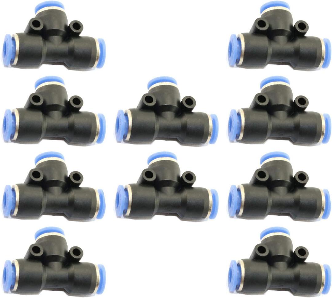 DGZZI Pneumatic Tee Union Connector 10PCS 1/4" Tube OD Union Tee Type Plastic Quick Push to Connect Tube Fitting