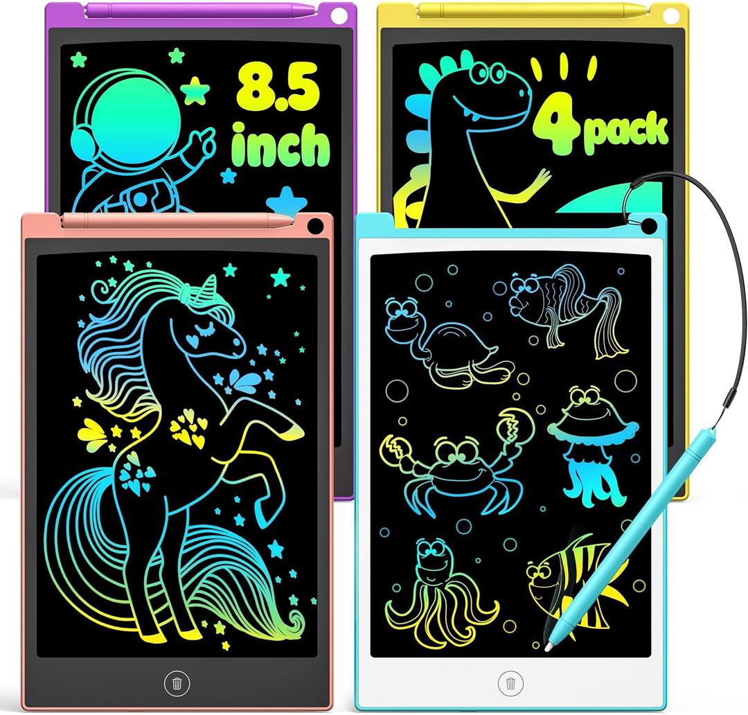 TECJOE 4 Pack LCD Writing Tablet, 8.5 Inch Colorful Doodle Board Drawing Tablet for Kids, Kids Travel Games Activity Learning Toys Birthday Gifts for 3-6 Year Old Boys Girls Toddlers Preschooler Blue and Pink and Yellow and Purple)