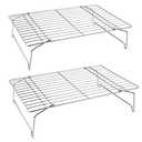 P&P CHEF Cooling Rack Set of 2, 2-Tier Stackable Stainless Steel Wire Racks for Baking Cooking Cooling Roasting, Collapsible & Heavy Duty, Oven Safe & Easy Clean, 15" x 10", Silver