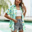 Easter Shirts for Women Happy Easter Hawaiian Shirt Funny Bunny Button Down T-Shirt Rabbit Graphic Tee Tops Green
