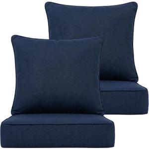 Deep Seat Cushion 23x25 2 Set (4 Pcs) for Outdoor Furniture, Water Repellent Fade Resistant Patio Cushions for Sofa, Chair, Lounge, Polyester Navy