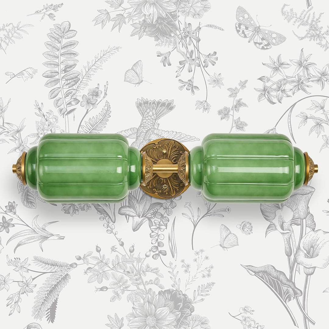 VitaLink Antique Wall Sconces Bathroom Vanity Light 2-Light Hardwired Vintage Green Milk Glass Wall Sconce Lighting Fixture for Living Room Bedroom Bathroom Hallway Entryway
