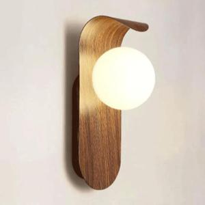 Mid Century Wall Sconce Walnut Texture Glass Globe Wall Lighting Wood Industrial Farmhouse Wall Light Bedside Indoor Retro Industrial Wall Mounted Lamp for Living Room Bedroom Bathroom (Brown)