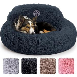 PetJett Calming Dog Bed Medium Size Dog - 30'' Donut Bed, Washable Dog Bed, Anti-Slip & Super Soft Fluffy Plush Round Dog Bed, Anti-Anxiety Premium Comfort Pet Bed, Fits Dogs Upto 45 lbs - Dark Grey
