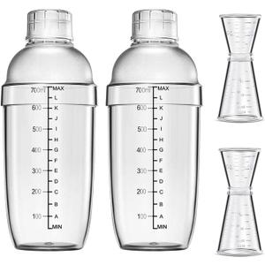 4 pcs Clear Cocktail Shaker Set 2 pcs Plastic bar Shaker with 2 pcs Plastic Cocktail Double Measuring Jigger