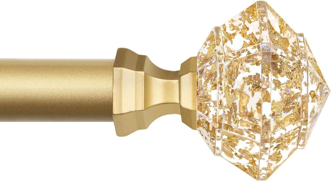 TONIAL Curtain Rods 32 to 115 Inch(2.6 to 9.6 ft), Telescoping Splicing 3/4 Single Rods for Windows 66 to 120 Inch Decorative Drapery Rod with Translucent Diamond Finial, Luxury Gold