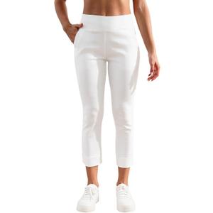 JAMfit Women's Pull-On Capri Pants Stretch High Waist Dressy Casual Cropped Pants with Pockets (White)