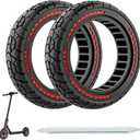 10X2.125 Off Road Tire for Electric Scooter Ninebot F20/F30/F40/F65, 10 inch Solid Rubber Tires for Front And Rear Solid Electric Scooter Tire Tubeless(Red 2pcs)