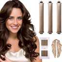 Heatless Hair Curler Overnight Curls-3 Pcs No Heat Curling Blowout Rod to Sleep In,Hair Rollers with Satin Scarf (Khaki)
