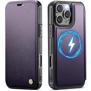 for iPhone 16 Pro Case Wallet Compatible with Magsafe, Slim PU Leather Flip RFID Blocking Card Holder Stand Shockproof Magnetic Women Men Wallet Phone Case Cover for iPhone 16 Pro, Purple