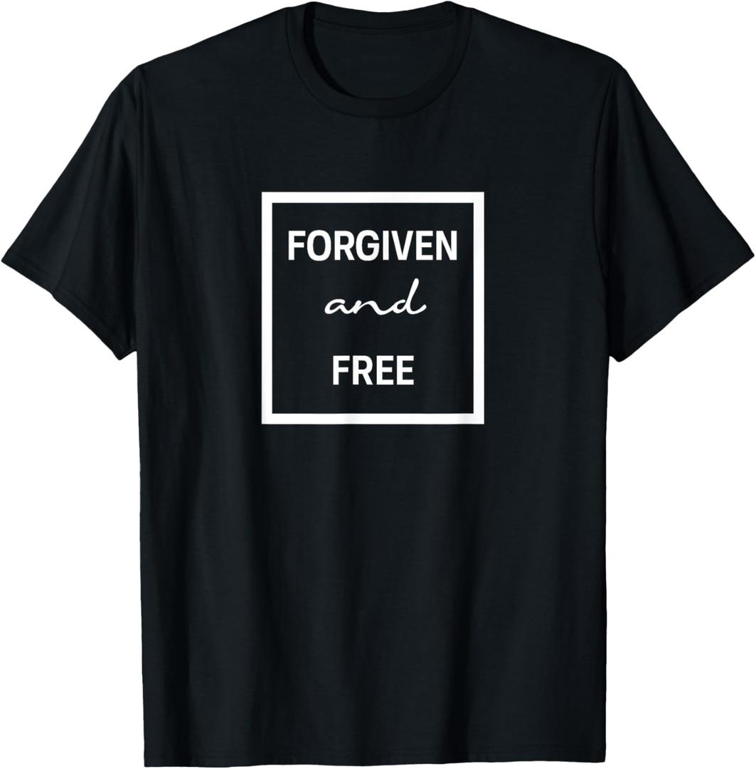 Forgiven and Free Christian Inspirational Unisex Design T-Shirt (Small, Black)