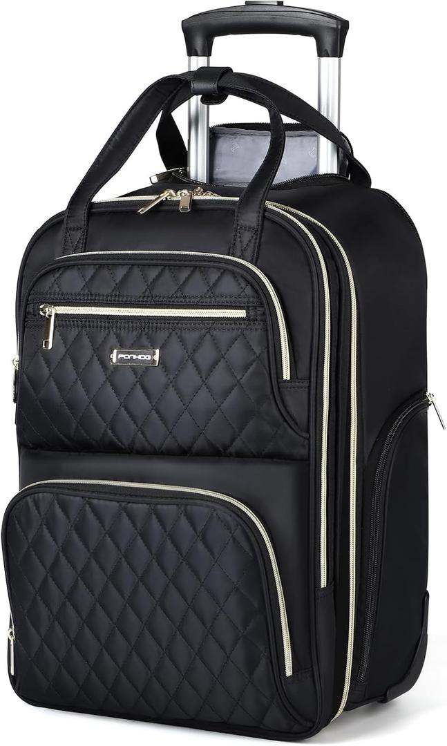 Rolling Backpack for Women, 15.6 Inch Travel Laptop Wheeled Backpack, 30L Roller Carry on Luggage for Adults Business College Work Overnight, Stylish Personal Item Suitcase, Black
