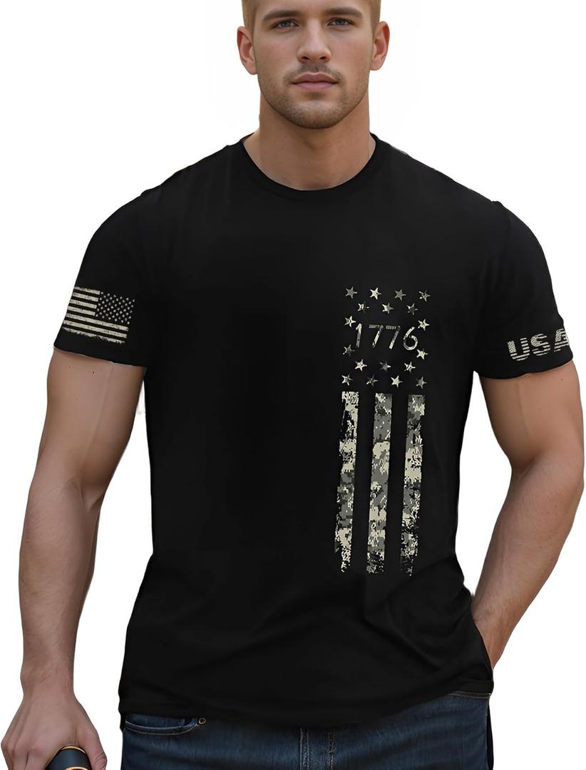 Patriotic Shirts for Men Fourth 4th of July Tshirt American Flag Tees (Medium)