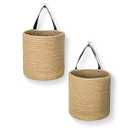 MEGASKET 2 Pack Hanging Basket, Small Wall Baskets for Organizing, Wicker Boho Wall Decor Set, Indoor Hanging Plant Holder, Rattan Woven Organizer for Home Decor, Farmhouse Storage Bin, Jute