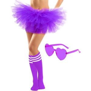 Adult Tutus for Women, 5 Layered Tulle Tutu Skirt Set with Heart Sunglasses and Knee High Socks Party Favors