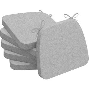 AAAAAcessories D-Shaped Chair Cushions, 2" Thick Dining Chair Pads with Ties and Removable, Machine-Washable Cover, 17" x 16", Set of 6, Light Gray