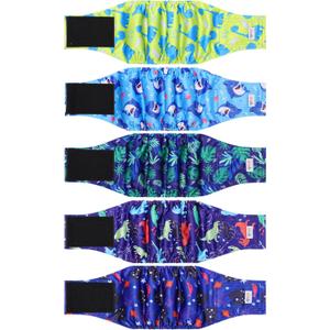 5 Pack Dog Diapers Male Reusable, Premium Belly Bands for Dogs, High Absorbing Male Dog Pee Wraps for Doggie in Incontinence or Excitable Urination Dinosaur M