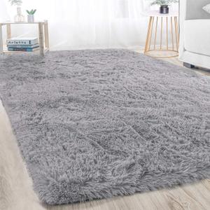 Merelax Soft Modern Indoor Large Shaggy Rug for Bedroom Livingroom Dorm Kids Room Home Decorative, Non-Slip Plush Fluffy Furry Fur Area Rugs Comfy Nursery Accent Floor Carpet 5 X 8 Feet, Grey