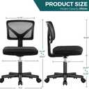 DUMOS Armless Office Chairs with Wheels, Ergonomic Adjustable Home Desk Swivel Rolling Task Chair No Arms, Comfy Mesh Mid Back Computer Work Vanity Desk Chairs for Small Spaces, New Black, 1pc