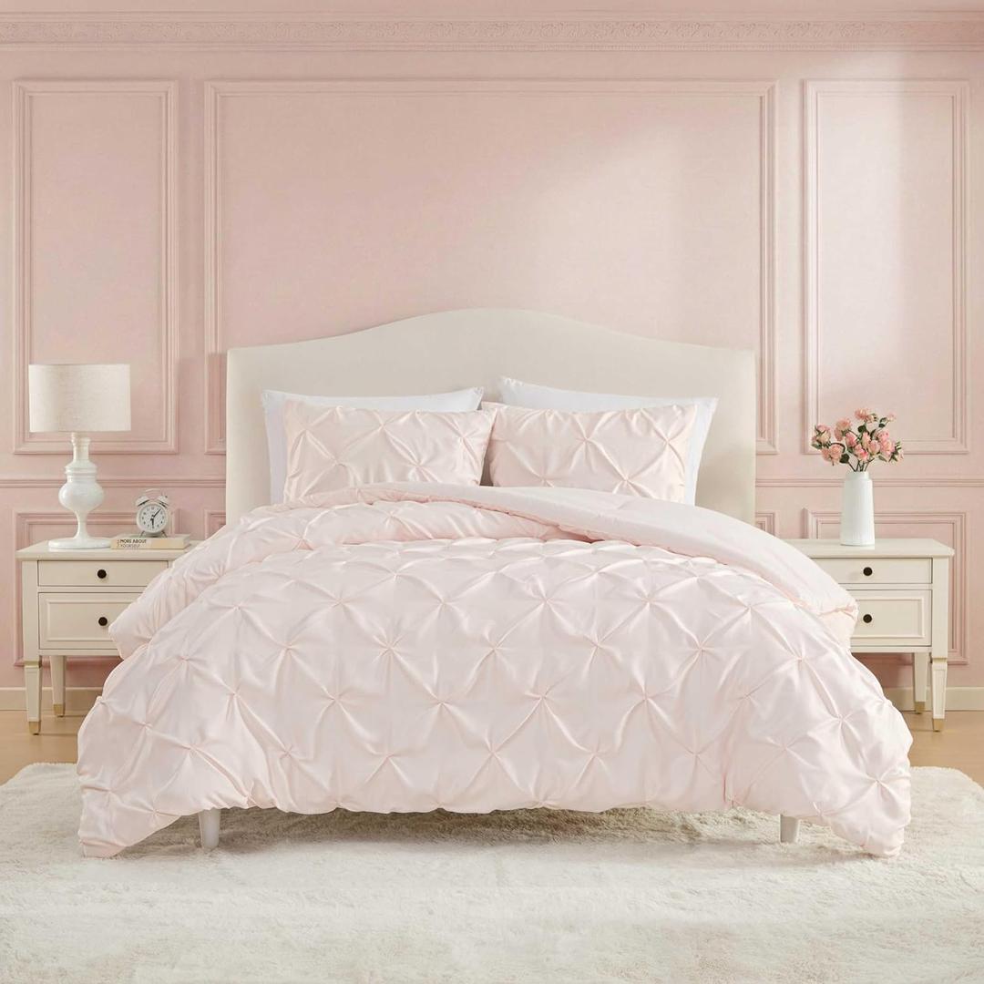Laura Ashley - Twin/Twin XL Comforter Set, Satin Microfiber Bedding with Shams, Soft and Silky, Lightweight All-Season Comforter, Reversible Design, Solid Satin Pintuck Pink