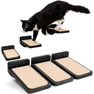 INICIO Cat Wall Steps - Set of 3 Cat Wall Stairs for Cats to Climb with Fixtures, 8.7"x4.7" - Floating Steps for Climbing or Playing - for Kittens and Adult Cats, Black