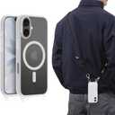 MAGEASY Compatible with iPhone 17 6.3" Case with Crossbody Strap - 16ft Drop Protection, Compatible with MagSafe | Roam M (Transparent)