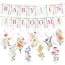 Baby in Bloom Floral Banner Garland, 13PCS Wildflower Baby Shower Decorations Floral Hanging Swirls Banner Garland for Girls Baby in Bloom Baby Shower Decorations