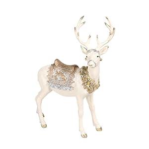 Reindeer-Figurine Christmas-Decorations Standing Deer Statue - Cream and Gold Collectible Table Desk Decor 12L x 5.5W x 15.7H inch Neman House Studio
