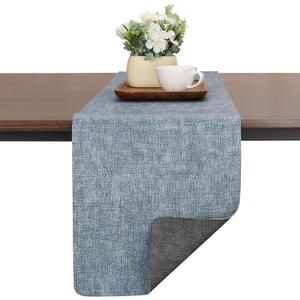 Table Runners 55 Inches Long, Dual-Sided Faux Leather Farmhouse Table Runner Waterproof Heatproof Non-Slip for Living Room Party Home Decor Holiday Decorations(Gray Light Blue, 12 x 55 Inch)