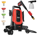 MZK Electric Pressure Washer, 3.0GPM Power Washer with 360° Lockable Wheels and 4 Quick-Connect Nozzles, Foam Cannon for Easy Replacement, High-Pressure Cleaning of Cars, Fences, Driveways