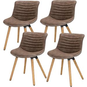 Side Chair Dining Chair Set of 4 with Solid Wood Legs for Kitchen Living Dining Room Bedroom Indoor Outdoor, Modern Industrial Faux Leather Lounge Side Chairs (Set of 4, Reddish Brown)