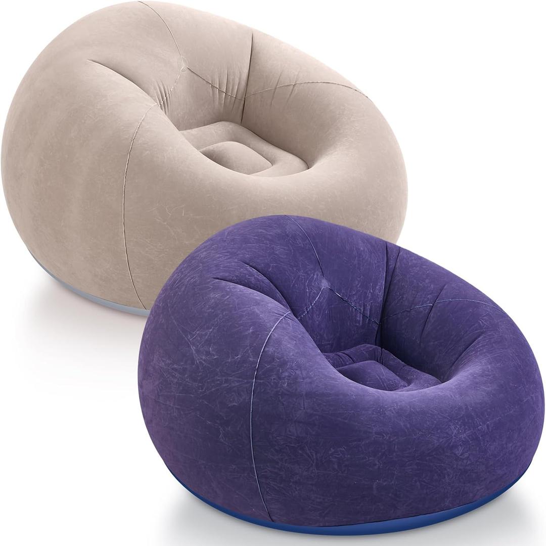 Realspring Inflatable Bean Bag Chairs Outdoor Blow up Camping Chairs Inflatable Lazy Sofa Folding Portable Bean Bag Loungers Couch for Adults Kids(Brown, Blue,2 Pcs)