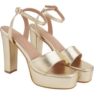 Womens Block Chunky Platform High Heel Sandals  Open Toe Ankle Strap Dress Pump for Wedding, Party, Evening, Prom & Dance (5.5, Golden)