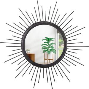 Black Sunburst Spoked Mirrors for Wall Boho Home Round Wall Art Mirror Classic Metal Modern Hanging Mirror Living Room Hallway Bathroom Bedroom Office Vanity Entryway 16"