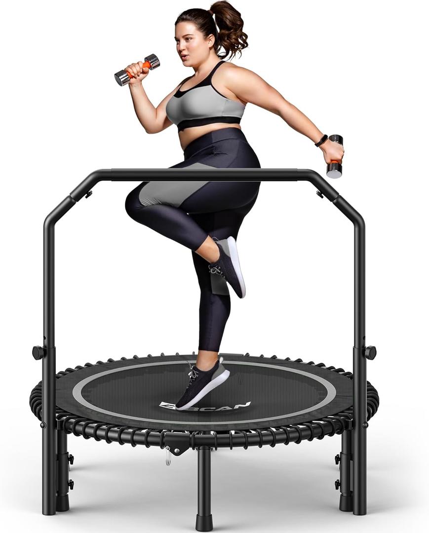 BCAN BT2 450/550LBS Mini Rebounder Trampoline for Adults with Bar, Fitness Trampoline with Bungees, Adjustable Handle, Stable & Quiet, Indoor Outdoor, Whole-Body Workout & Relaxation at Home-40IN 