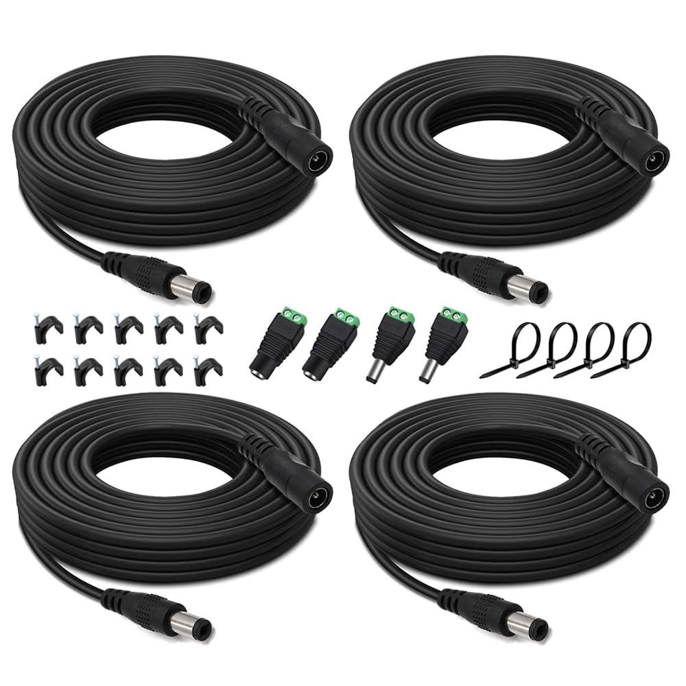 4PCS 33FT(10m) 12V DC Power Extension Cable with Power Jack Adapter Connectors(2 x Male + 2 x Female) 5.5mm x 2.1mm DC Power Adapter Extension Cord and Cable Wire Ends Plug HE030-4