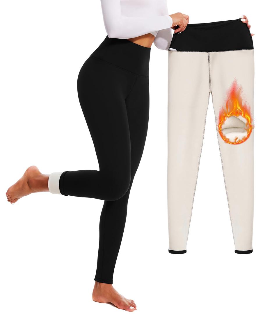 FULLSOFT Fleece Lined Leggings for Women – Thick High Waisted Winter Warm Yoga Pants Workout Tummy Control Thermal Warm Leggings(Black,Large)
