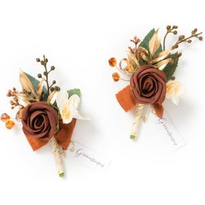 Ling's moment Boutonniere for Men, 2pcs Groom Groomsmen Guest Boutonniere, Artificial Flowers for Wedding/Prom/Homecoming, etc.Fall Orange Terracotta
