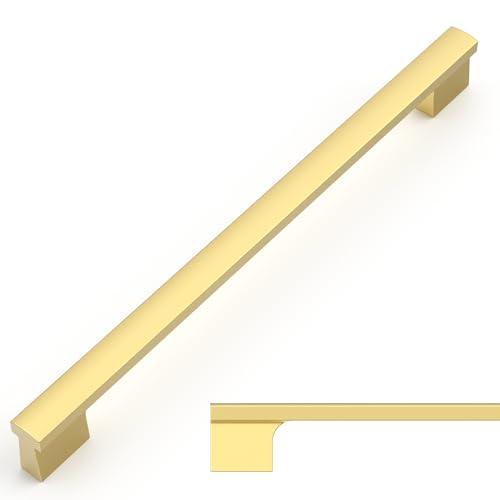 Amerdeco 10 Pack Brushed Gold Cabinet Pulls 9 Inch(228MM) Hole Centers Kitchen Cabinet Handles Hardware ZH0026