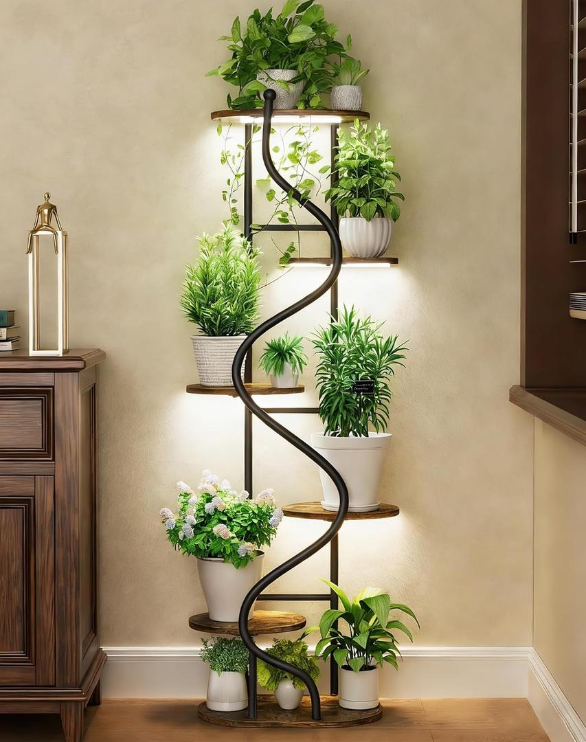 Plant Stand Indoor with Grow Light,60 IN Tall Plant Shelf w/ 4-Head Full Spectrum Grow Lights,Corner Plant Stands for Multi Plants,6 Tiered Plant Holders,Metal Plant Shelves for Home Office