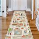 Kids Car Train Rug, 2' x 6' Boys Play Carpet, Floor Mat Playmat for Playroom Bedroom Kids Toddler RoomNon Slip Rug Backing (Grey, 2' x 6')