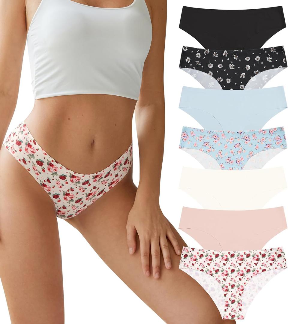 SHARICCA Women Seamless Cheeky Bikini No Show Panties Ladies Invisible Breathable Briefs Soft Stretch Underwear 7 Pack (Small, Parc Monceau)