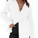 siliteelon Womens Button Down Shirts Dress Shirts Long Sleeve Blouses V Neck Solid Casual Tunics Tops with Pockets (White, L)