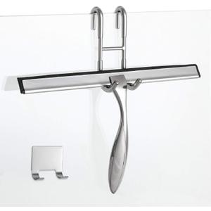 Simtive 12-Inch Shower Squeegee Set, Includes Shower Door Hook and Adhesive Hook, Squeegee for Shower Doors, Mirror and Window, Silver